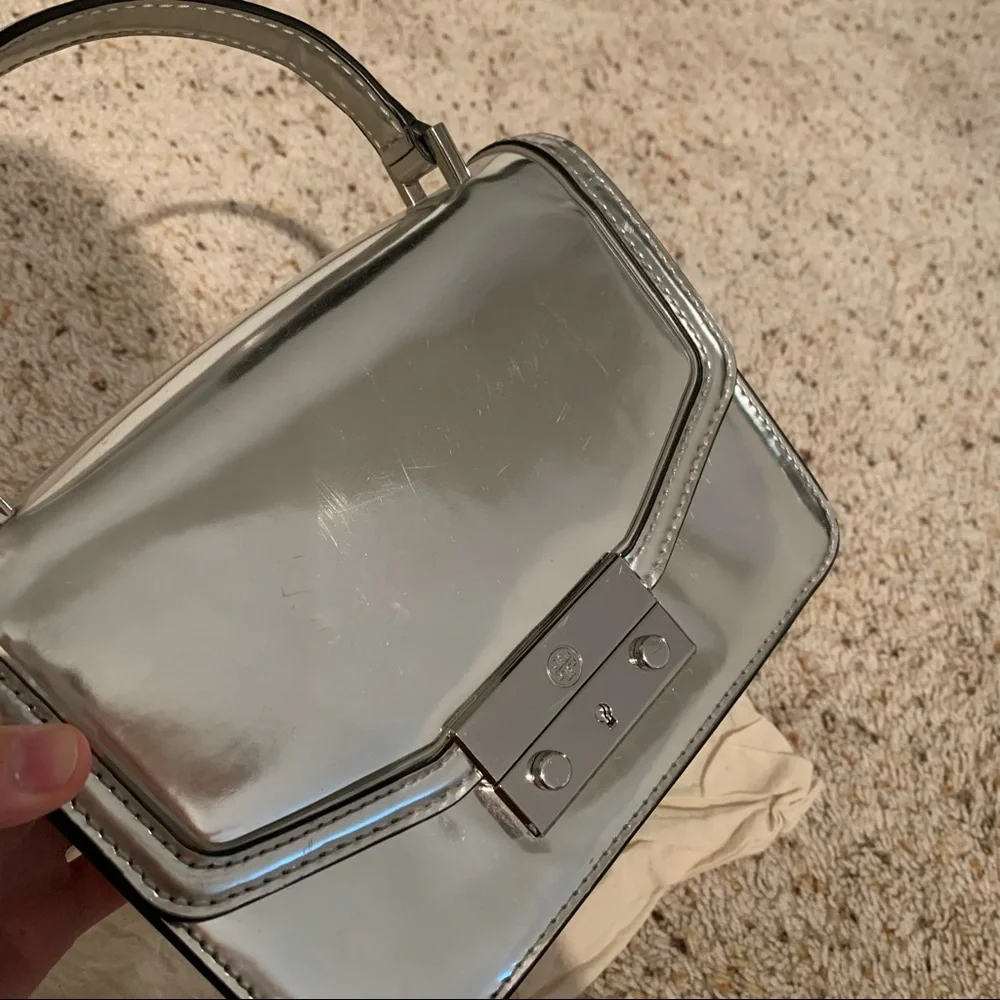 Tory Burch Metallic Silver Top-Handle Satchel